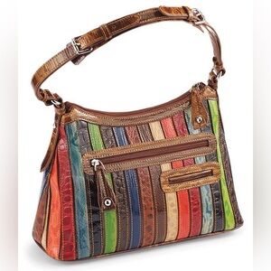 NWT! 100% Genuine Leather Stripe Bag